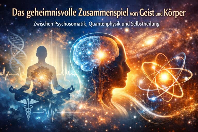 Symbolbild für die Verbindung von Geist und Körper mit Quantenphysik und Meditation.