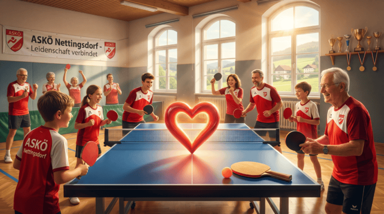 Tischtennisspieler beim Training ASKÖ Nettingsdorf, Fokus auf Technik und Teamgeist.