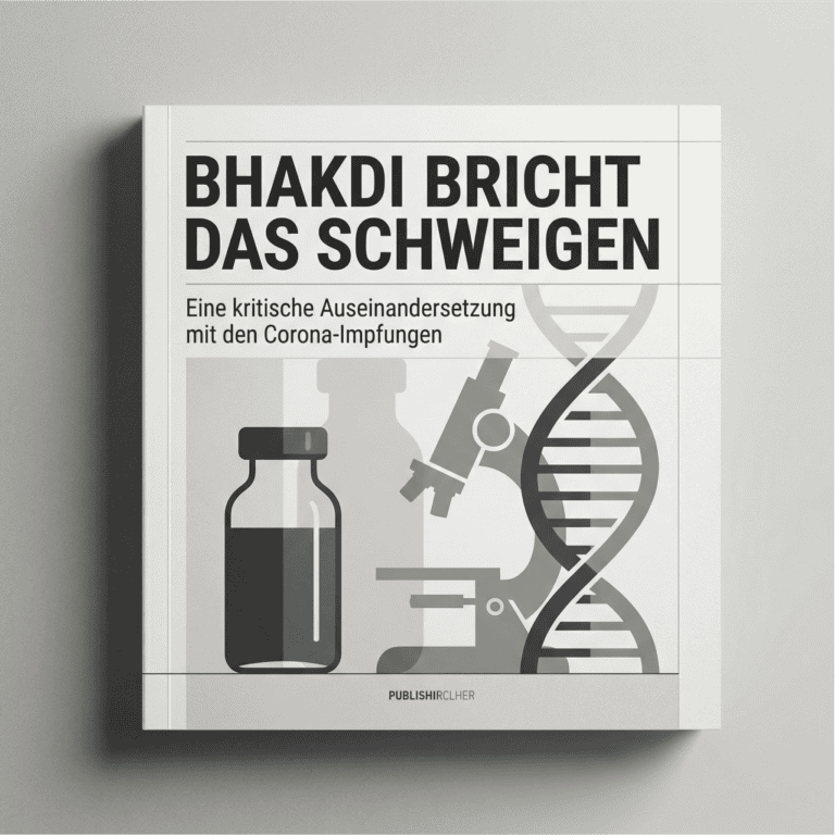 Alt: Buchcover mit DNA, Mikroskop, Impfstoff-Flasche, kritische Auseinandersetzung mit Corona-Impfungen.