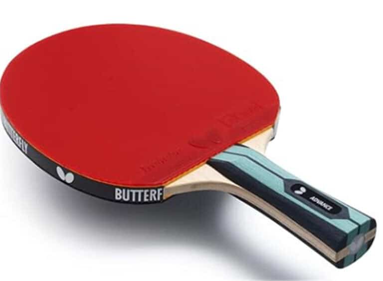 Butterfly Tischtennisschläger mit rotem Belag, ergonomischem Griff und hochwertigem Kantenschutz.