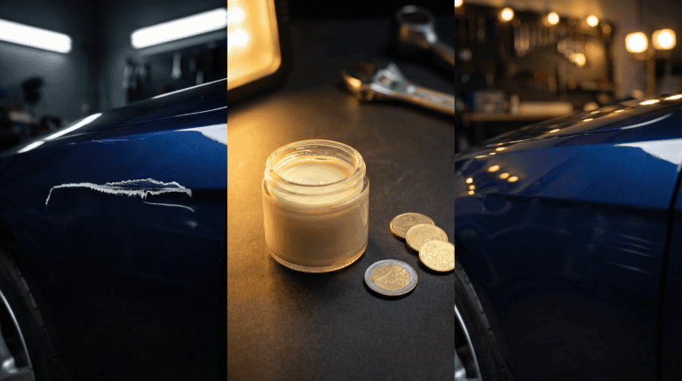 Kratzer an blauer Tischtennis-Leonding-Auto, Nahaufnahme.