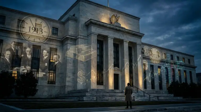 Historisches Gebäude bei Nacht mit Projektionen, symbolisiert Innovation und Geschichte.