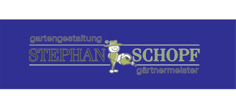 Logo von Gartendesigner Stephan Schopf: Fröhliches Strichmännchen mit Gießkanne, Gartengestaltung Gärtnermeister.