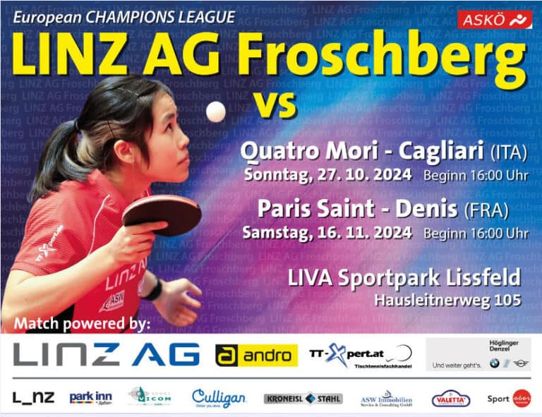 Linz AG Froschberg Tischtennis Champions League, Spiele gegen Quattro Mori und Paris Saint-Denis.