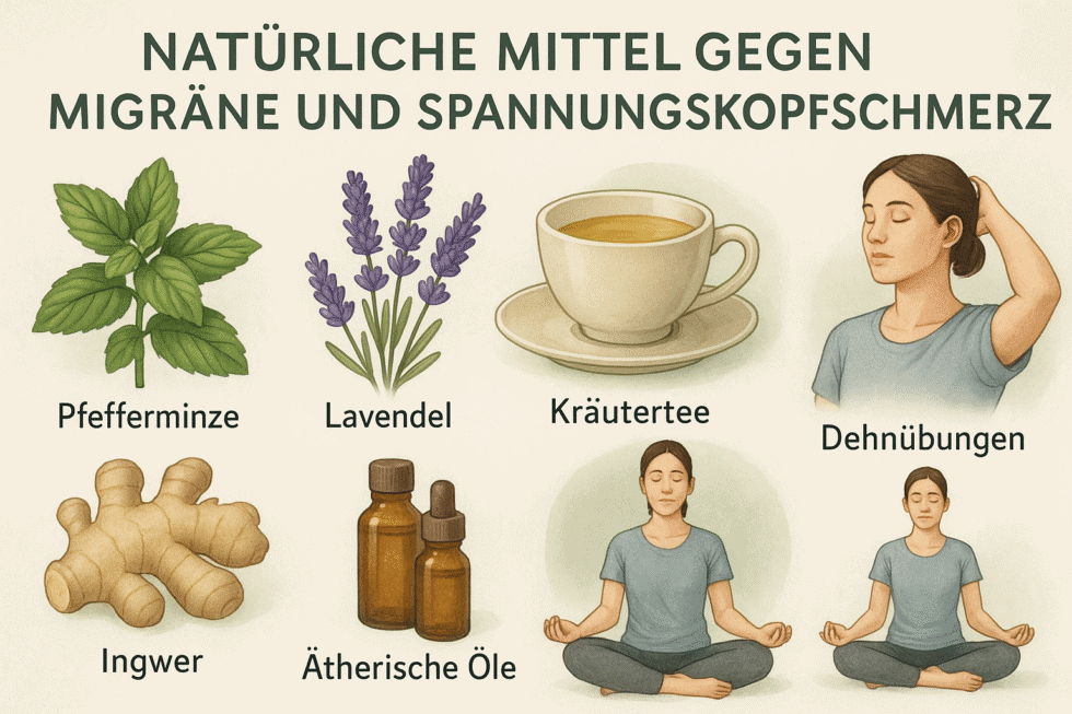 Natürliche Heilmittel gegen Kopfschmerzen mit Tipps.