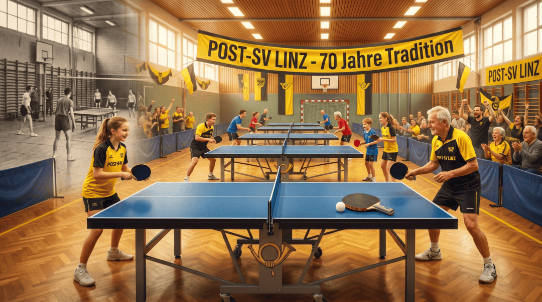 Kinder beim Tischtennis spielen in Leonding, Sporthalle mit Fans.