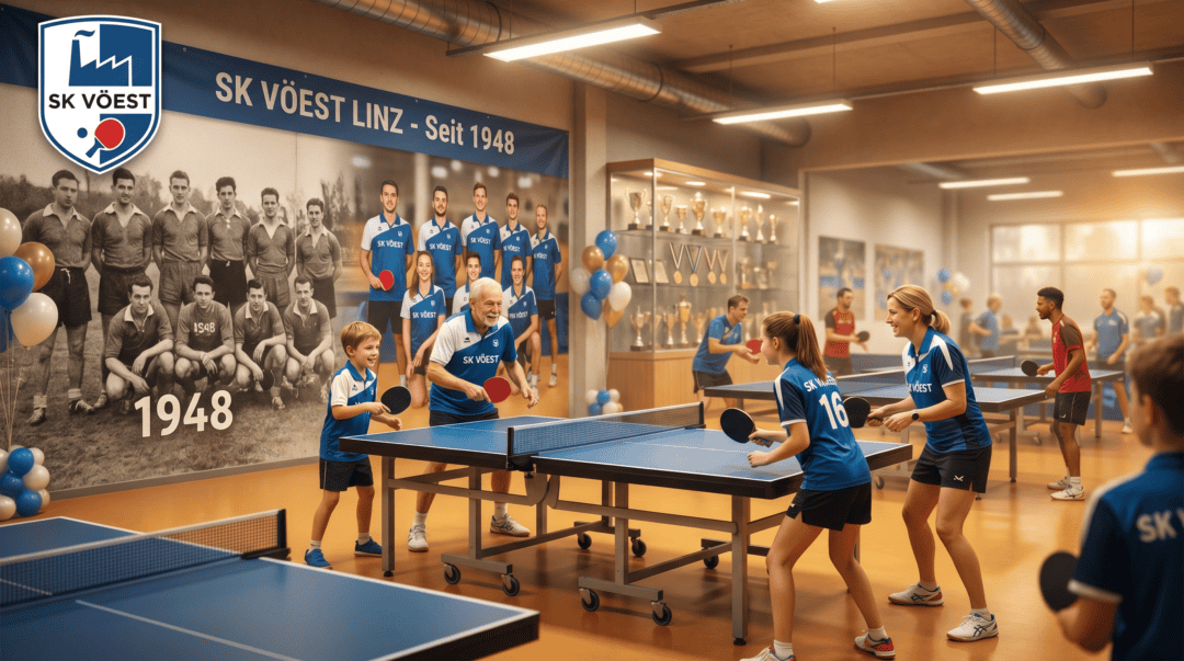 Jugendliche beim Tischtennisspielen in Leonding, Sportverein SK Vöest.