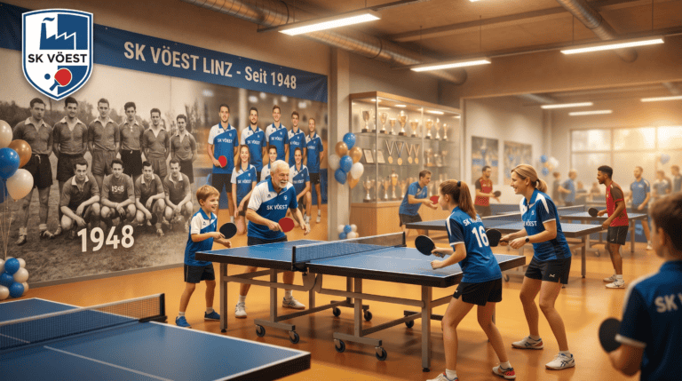Jugendliche beim Tischtennisspielen im Sportverein SK Vöest.