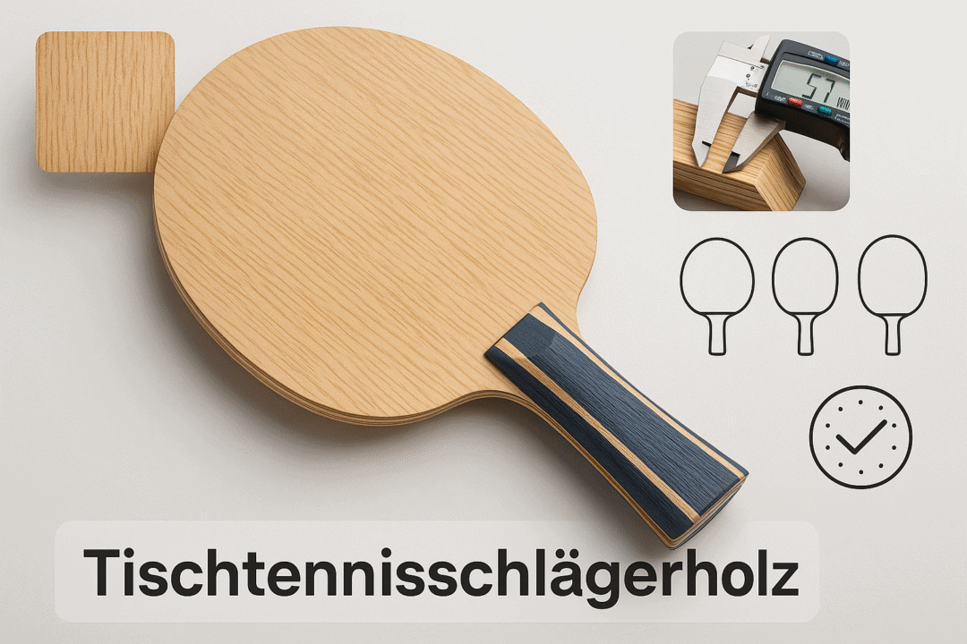 Hochwertiges Tischtennisschlägerholz, präzise Maße für optimale Spielleistung.