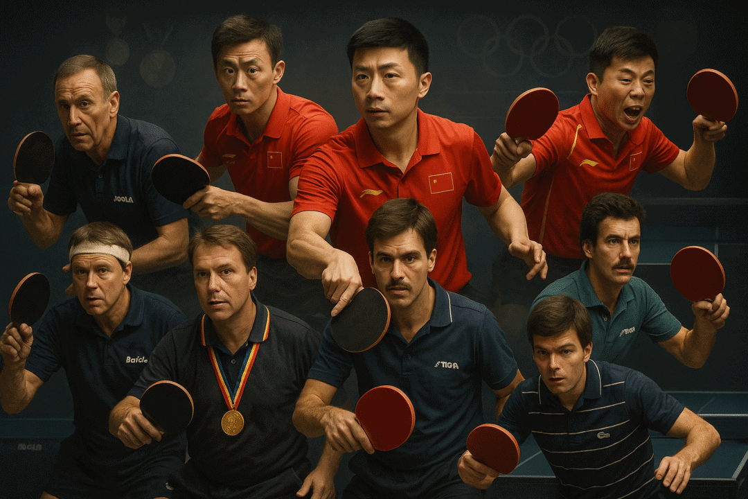 Intensive Tischtennisspieler während eines Wettkampfs, konzentriert und sportlich im Wettkampf.