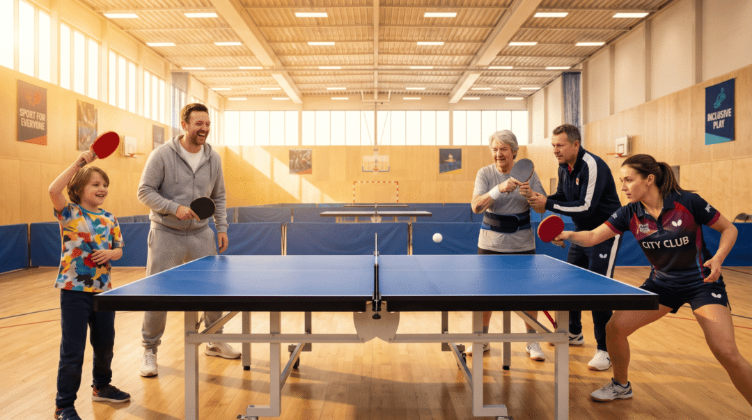 Tischtennisspieler in Leonding beim Training im Sportzentrum.