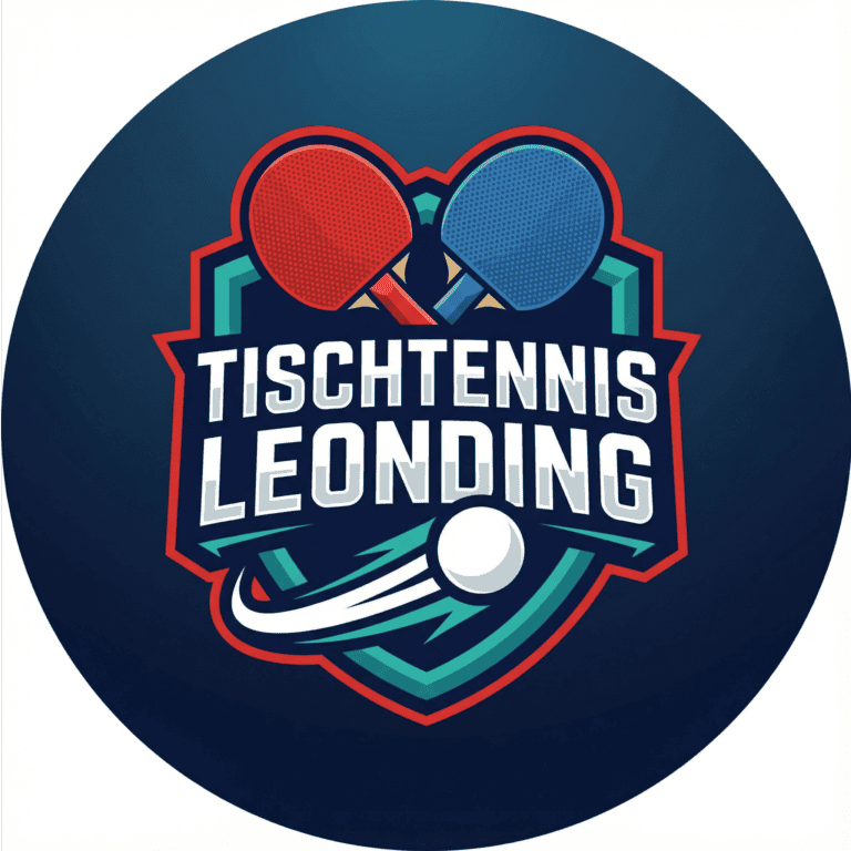 Grafisches Logo mit Tischtennisschlägern und Ball, für den Turnier- und Vereinsthumban von Tischtennis Leonding.